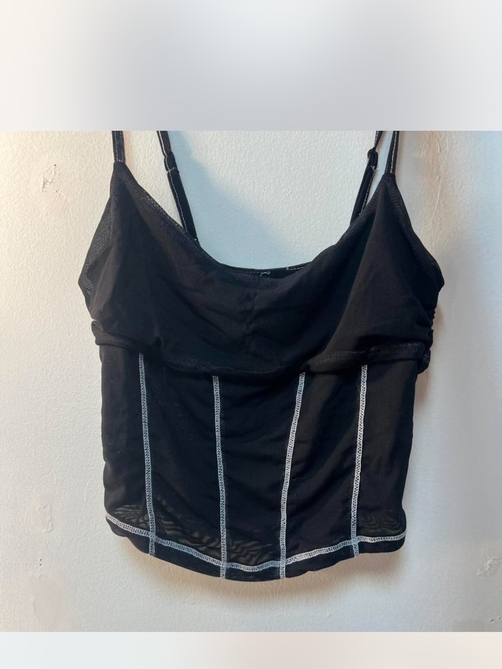 Urban Outfitters Black Mesh Corset-Style Crop Top